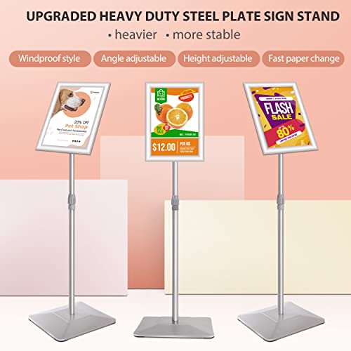 8.5"x11" Pedestal Poster Sign Stand with Heavy Duty Base, Adjustable Sign Holder Standing Floor Sign Stand for Office,Store,School,Church,Public Sign Displayed Stands, Silver - color: Silver, size: 8.5"x11"-1Pcs