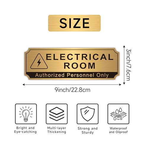 Electrical Room Sign for Business Door,Self-Adhesive Durable Brushed Gold Electric Closet Room Sticker for Home, UV and Weather Resistant Authorized Personnel Only Signs for Business ,Workplace - color: Electrical Room 053G