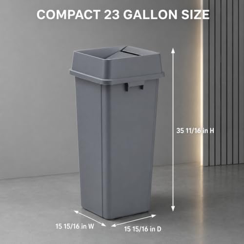 1 Pack Brown 23 Gallon Square Commercial Trash Can with Lid, Heavy Duty Plastic Waste Bin with Venting Channels and Built-in Handles - color: Brown, size: 23 Gallon