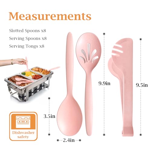 Reusable Plastic Serving Utensils Set of 24, Wheat straw Large Serving set 10" Serving Spoons/10" Slotted Spoons/9.4" Tongs, for Party Buffet Catering (Pink, Not for Cooking) - color: Pink, size: 24 pcs