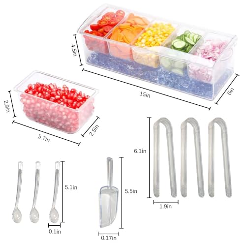 Chilled Condiment Server with 5 Containers & Lids,Ice Tray for Bar & Party