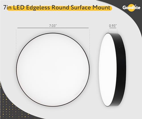 Goodlite 7" 15W LED Edgeless Round Surface Mount Black Finish Modern Ceiling Disk Light, Dimmable, 1350 Lumens, 5 Selectable Color Temperatures (27k-30k-35k-41k-50k), J-Box Installation, 1ct (G-48545) - color: Black, size: 7 Inch
