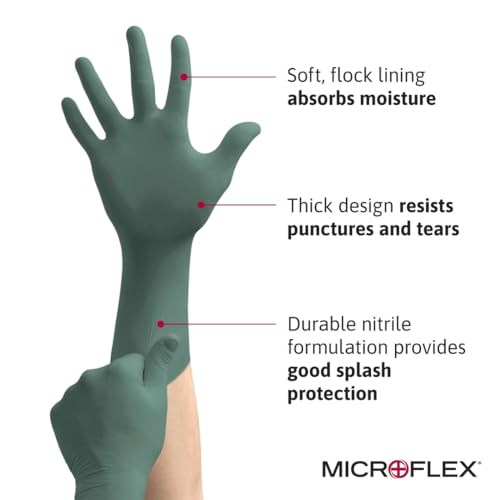 Ansell MICROFLEX Dura Flock DFK-608 Nitrile Gloves, Size M, 50/Dispenser - size: Medium, style: Pack of 50