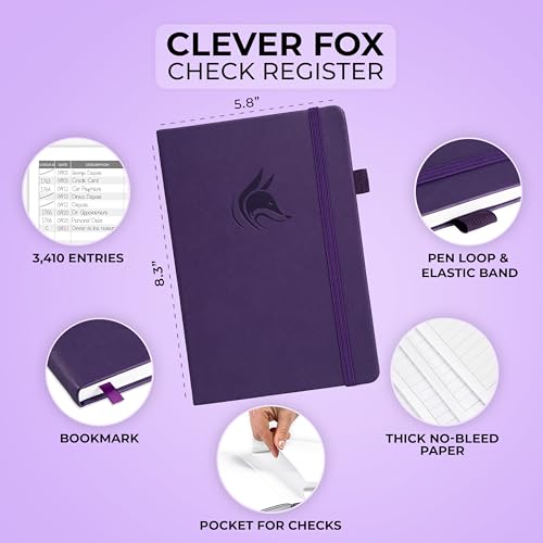 Clever Fox Check Register Book, Checkbook Ledger, 5.8x8.3 Purple - color: Purple, size: A5 (5.8'' x 8.3'')