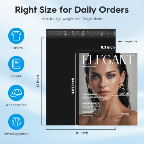 Fuxury Poly Mailers 10x13 Inch 50Pcs, Waterproof Shipping Bags for Clothing - color: Black, size: 10x13" 50pcs
