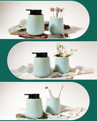 BosilunLife Ceramic Soap Dispenser - Dish Soap Dispenser for Bathroom 12Oz - color: Green