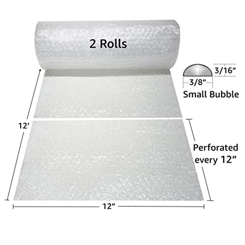uBoxes Bubble Roll 12" Wide x 24 ft Small Wrap 3/16" Perf Every 12", (Pack of 2) - size: 24' - 2 Rolls (Pack of 2)