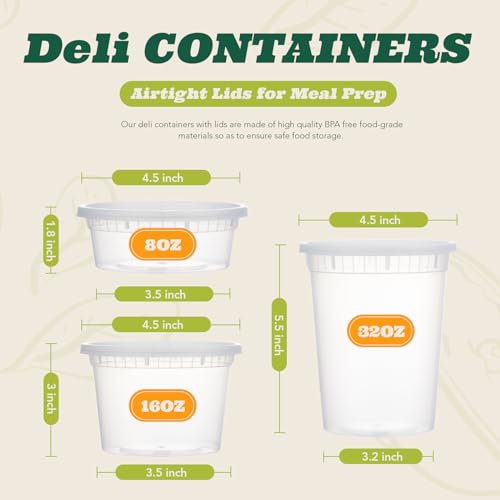 Glotoch Express 24 Sets 32 oz Deli Containers with Lids,Leakproof&BPA-Free - size: 32 oz - 24 Sets
