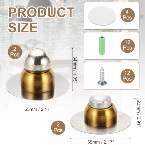 uxcell 2PCS 2.1" Magnetic Door Stoppers, Wall Floor Mounted Magnetic Door Catch Holder, Stainless Steel Door Stops for Bedroom, Bathroom, Kitchen, Office, Brass - color: Brass, size: 2.1"