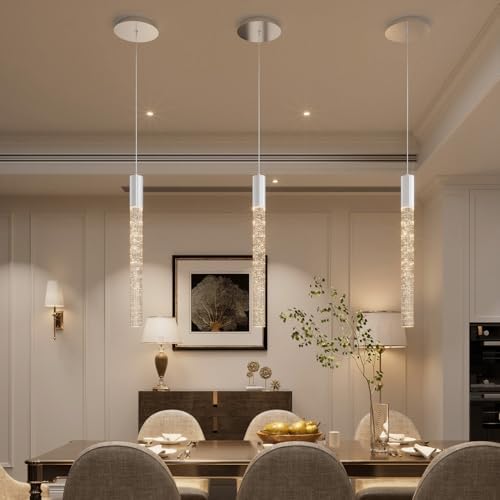 Modern Kitchen Island Hanging Light Fixtures Chrome Crystal Bubble Pendant Lights Adjustable Modern Pendant Light Fixtures for Dining Living Room Bedroom Bedside Table - color: Silver, size: 1-Light