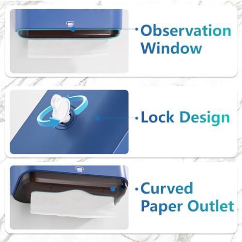 Paper Towel Dispenser Wall Mount - Adhesive Paper Wowel Holder for Bathroom Compact, Touchless Hand Towel Dispenser for Kitchen 200 Sheet - color: D-23 Blue