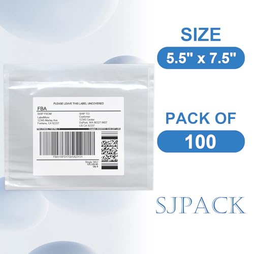 SJPACK 7.5" x 5.5" Shipping Label Sleeves, Clear Adhesive Top Loading Packing List, Label Envelopes Pouches - 100 Packs - color: Transparent-7.5" x 5.5", size: 100 Bags