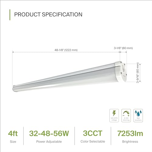 ASD 4FT LED Vapor Tight Light Fixture - 32W/48W/56W 120-277V 3500/4000/5000K Selectable Dimmable Vapor Proof Lighting, Seamless Linkable Commercial Wall Light, Walk in Freezer, UL DLC - color: 4ft, size: 1 Pack