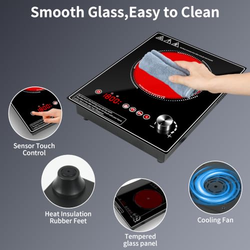Single Burner Electric Cooktop, 1800W Electric Stove Top,portable cooktop with LED Touch Control,10Power Levels, 4H Timer, Safety Lock, single burner cooktop Overheat protection - size: single Electric Cooktop