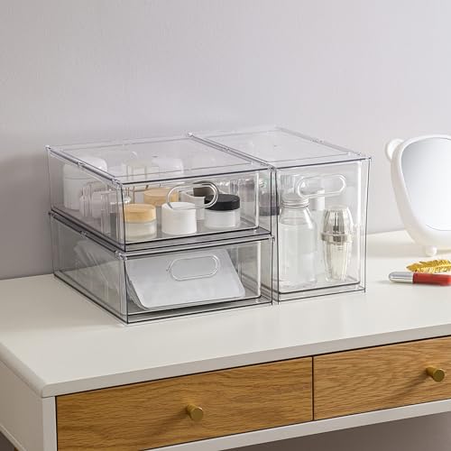 Mano 3PackFridge Drawer Pull Out Stackable Bins with Handle Clear Refrigerator Drawers Organizer Food Storage Container Box with Dividers Plastic Produce Saver for Pantry, Cabinet, Kitchen(2L+1XL) - style: 1*9L+2*6L