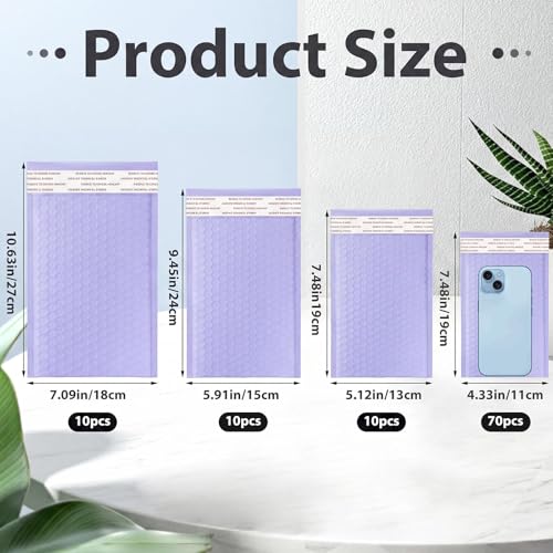 Henoyso 100 Pcs Purple Bubble Mailer 4 Sizes Adhesive Padded Envelopes - color: Purple