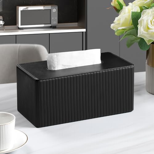 PU Leather Tissue Box Cover Rectangle (Black, Inner Height 3.9") - color: Black
