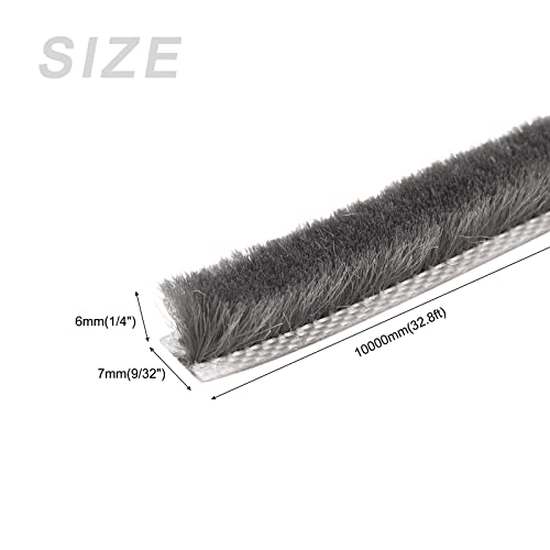 METALLIXITY Adhesive Brush Seal Weather Stripping (1/4"x9/32"x32.8ft), Door Brush Strip - for Sliding Sash Door Window Wardrobe Seal, Gray - color: Gray, size: 1/4"x9/32"x32.8ft