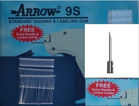 Arrow Standard 9S Tag Gun +1 Extra Needle + 1000 (Size 15mm) (3/4") White Barbs (Fasteners)+300 Loop Pins, Price Label Clothing Tagging Attacher with High Quality Steel Needle Combo