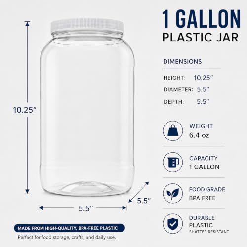 128 oz (1 Gallon) Plastic Jar, White Lid, 2-Pack - size: 2pk -128oz Jar, White Lid