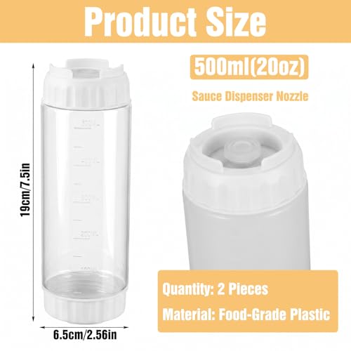 Grevosea 2 Pcs 20 oz Inverted Squeeze Bottles, Refillable Large Valve Condiment Dispenser, Self-Sealing Leakproof Syrup Ketchup Sour Cream Sauce Bottle for Restaurant Home Kitchen(White) - color: White, size: 20 Oz