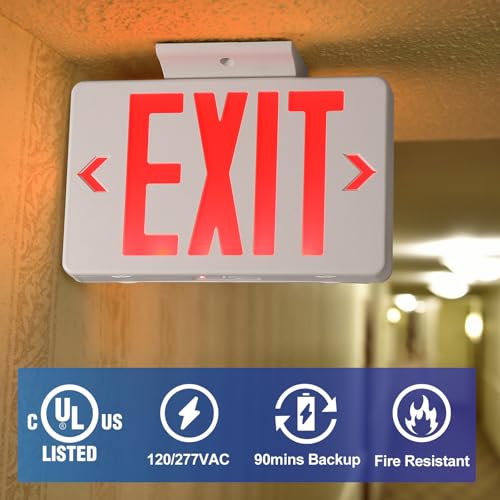 TANLUX Red Exit Sign, LED Emergency Exit Light with Battery Backup, UL Listed, AC 120/277V, Hardwired Exit Signs with Emergency Lights, Commercial Emergency Lights for Business - 1 Pack - color: Red, size: 1 Pack