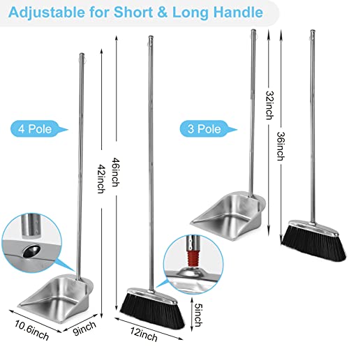 Heavy Duty Broom and Dust pan Set, Stainless Steel Broom and Dustpan Set with Long Handle, Broom with Dustpan Set for Home Standing Dust Pan Indoor Outdoor Brooms Dustpan - color: Black Broom and Dustpan Set