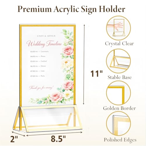 8.5"x11" Clear Acrylic Tabletop Sign Holder with Gold Frame, 12 Pack - size: 8.5"× 11"-12 Pack