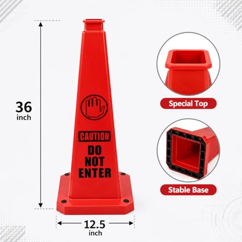 BESEA 3 Pack 36" Caution Cone with Weighted Base, Red 4-Sided “Cantion Do NOT ENTER ” Warning Cone for Creation Area Driveways, Business Parking Lots, Garages, Indoor/Outdoor - color: Red, size: 36INCH With Caution Sign