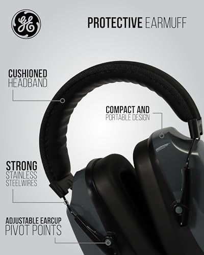 GE Noise Reduction Earmuff Adjustable - NRR 27dB Hearing Protection ANSI - color: Gray/Black