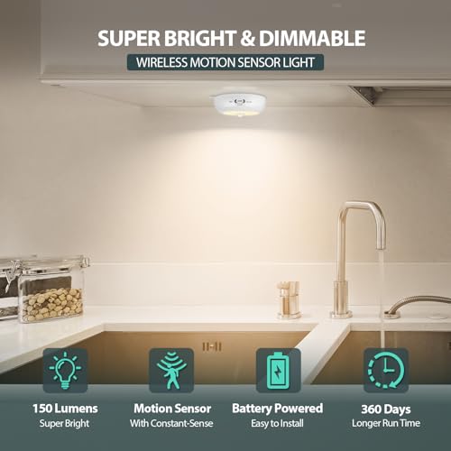BLS 3.3" Motion Sensor Light Indoor AA Battery Powered, Under Cabinet Lighting Battery Operated, Magnetic Stick on LED Puck Nights Lights for Kitchen, Wall, Stair, Dimmable, 3000K Warm White (3 Pack) - color: Warm White