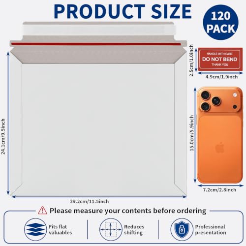 120 Pack 11.5 x 9.5 Inch White Rigid Mailers with 120 Do Not Bend Stickers - color: White, size: 11.5x9.5in-120 pack