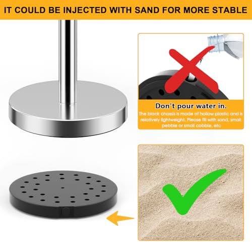 LOVMOR Crowd Control Stanchion, Set with 5 ft/1.5 m Red Velvet Rope, Set of 8 Pieces, Stanchion Rope Divider, Silver Gold Queue Barrier Line Divider with Fillable Plastic Base, Airport - color: Silver-8pack