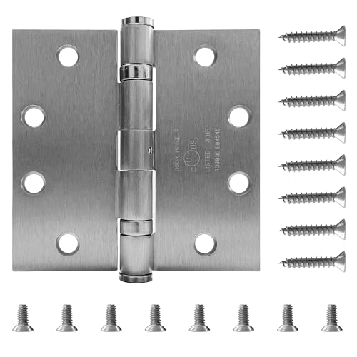 3 Pack - 4.5'' x 4.5'' Commercial Grade Ball Bearing Door Hinge, Non-Removable Pin, UL Listed & 3 Hour Fire Rated, Full Mortise, JS-5BB1 (Satin Chrome) - color: Satin Chrome