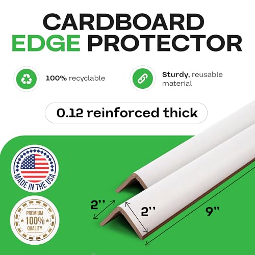 IDL Packaging Cardboard Edge Protector 2" x 2" x 9", Pack of 100 - V-Board Reinforced Cardboard Corners for Shipping - White Kraft Corner Protectors for Pallets - Recyclable Material - color: White, size: 9" Length