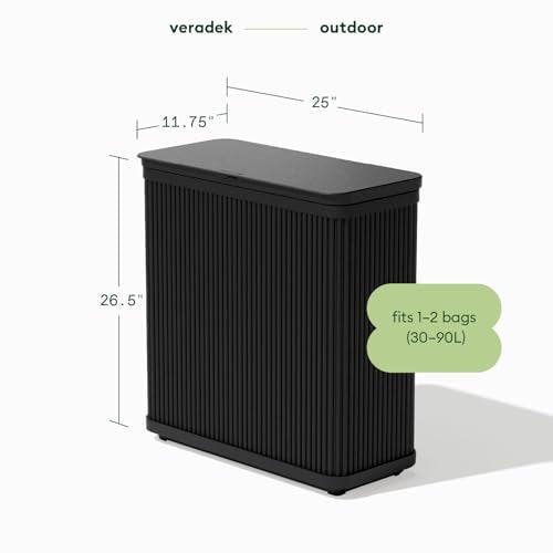 Veradek Tambour Waste Bin - Outdoor Trash Can with Dual Bag System - color: Black, size: 25" L x 11.75" W x 26.5" H - 2 Pack