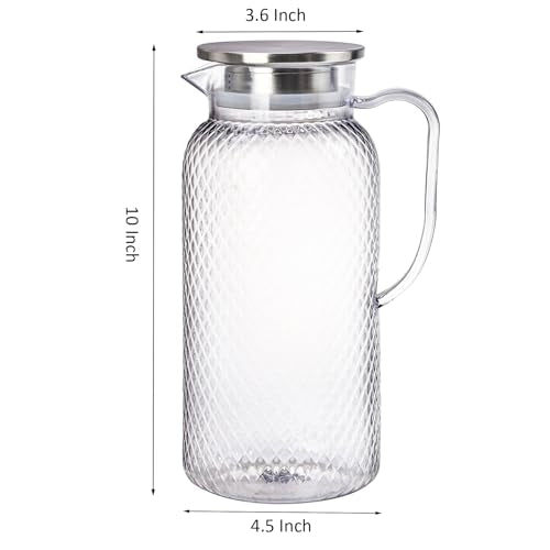 Nicunom 2 Pack Plastic Pitcher 68 Oz, Clear Pitcher with Lid, Water Jug for Fridge, BPA-Free, Ice Tea Pitchers for Juice, Sangria, Lemonade, Milk, Coffee, Cold or Hot Beverages