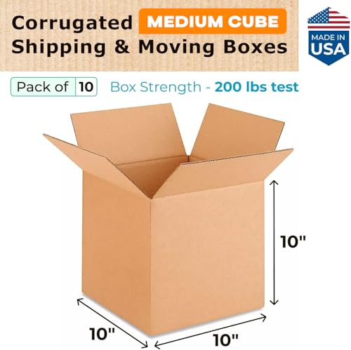 Medium Cube Moving & Shipping Boxes 10x10x10 inches (10-Pack) - Extra Strength 200 lb vs Regular - Corrugated Durable Packing Boxes - Shipping Box Medium - Box Packaging by IDL Packaging - size: 10 * 10 * 10" (Medium Boxes)