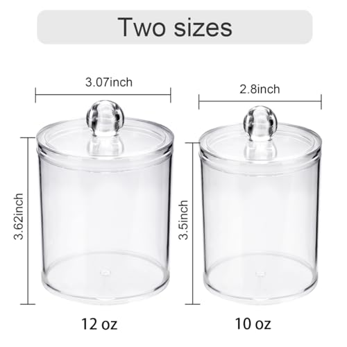 WEISHI 6 Pack Qtip Holder Dispenser -Cotton Ball, Swab, Round Pads, Floss , Small Clear Plastic Apothecary Jar Containers with Lids for Bathroom Storage and Organization, Vanity Organizer - color: Clear - 10oz*3 & 12oz*3