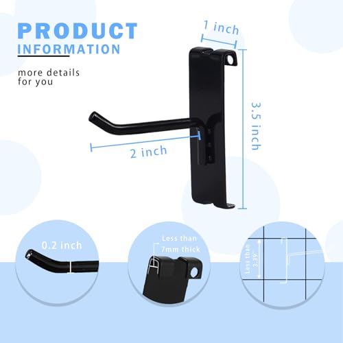 Gridwall Hooks 2 Inch, 100PC Heavy Duty Black Display Hooks for Grid Wall Panels, Grid Wall Accessory for Retail Store, Home Stroage, Garage, Trade Show - size: 2'' 100Pcs