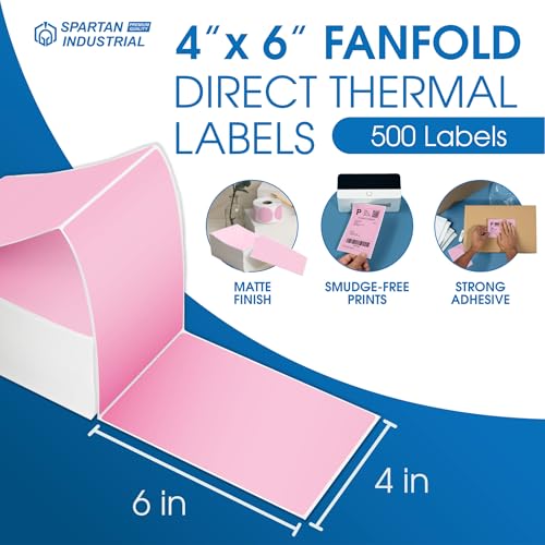 4" X 6" Pink Direct Thermal Fanfold Labels (500 Count, 1 Stack) - Printable - color: Pink