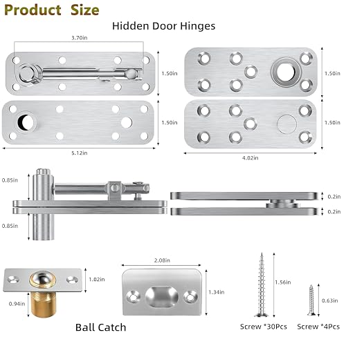 Heavy Duty Hidden Door Hinge Kit,570Lbs Load-Bearing (Silver) - color: Silver