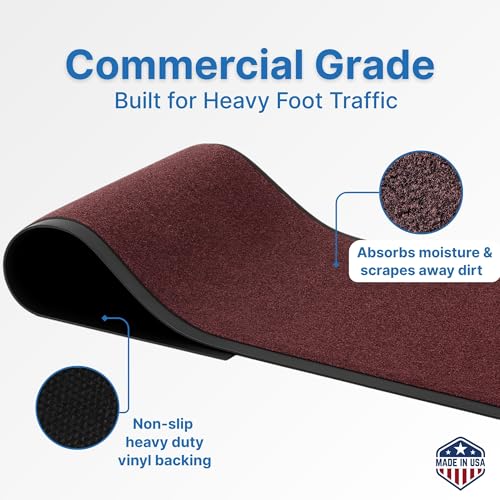 Consolidated Plastics Economy Indoor/Outdoor Entrance Floor Mat with Non-Slip Vinyl Backing, Absorbs Water, 18 Oz Heavy Duty Carpet Rug Commercial Grade (2' x 3', Burgundy) - color: Burgundy, size: 2' x 3'