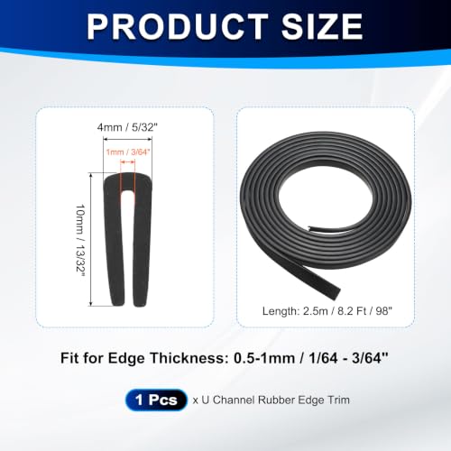 PATIKIL U Channel Rubber Edge Trim 8.2Ft Long for 1/64"–3/64" Thick Edge - size: 8.2Ft L x 5/32" W, 3/64" Slot