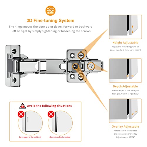 Chibery 4 Pack 165 Degree Frameless Lazy Susan Hinge, Clip ON Plate for Easy Installation, Soft Close Multi-Pivot Concealed Hardware for Corner Kitchen Cabinet, Cupboard Folded, Folden Door, Closets - color: 165° Frameless, size: 4 Pack
