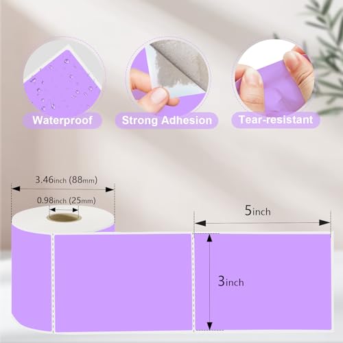 3 X 5 Inch Printable Waterproof Rectangle Color Coding Labels, 300 Per Roll Adhesive Color Coding Stickers for Bar-Codes, Address, Small Business Labeling, Inventory (Light Purple) - color: Light Purple