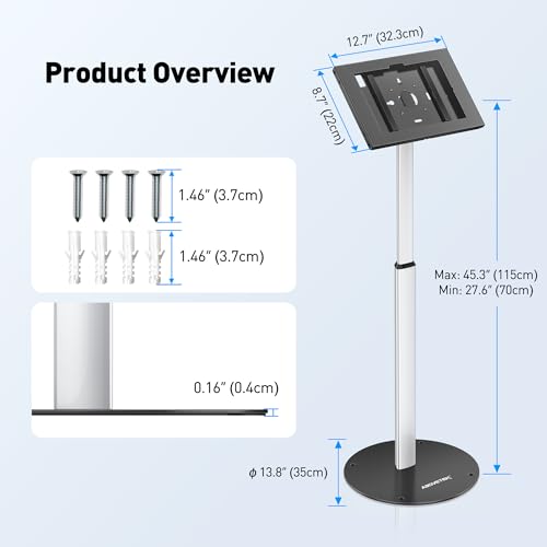 AboveTEK Anti Theft iPad Floor Stand, Robust Security Kiosk POS Tablet Stand, Height Adjustable Tablet Floor Stand w/Lock and Key Mechanism for 10.9-11" iPad & Galaxy Tab, Ideal for Retail Business - size: 10.9-11"