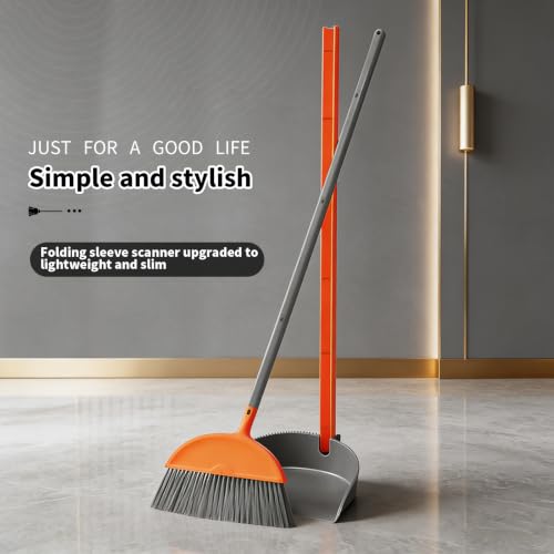 Lightweight Broom and Dust Pan Set, Adjustable Detachable Broom with Standing Dustpan, Collapsible Broom Dustpan Combo for Home Kitchen Cleaning