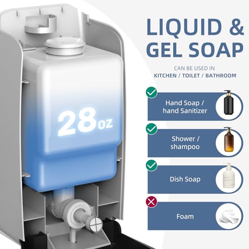 Soap Dispenser Wall Mount Adhesive Commercial Soap Dispenser 800ml No Drill Hand Sanitizer Dispenser for Bathroom Support Liquid and Gel,Black-PN9088 - color: Black