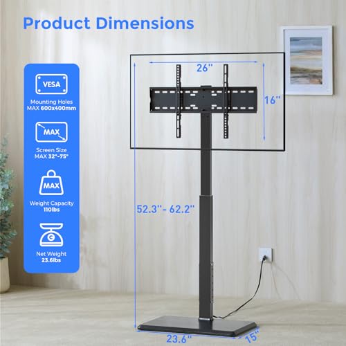 Floor TV Stand with Power Outlet for 32-75 Inch TVs, 110 lbs Capacity - style: TCP01-M-A01